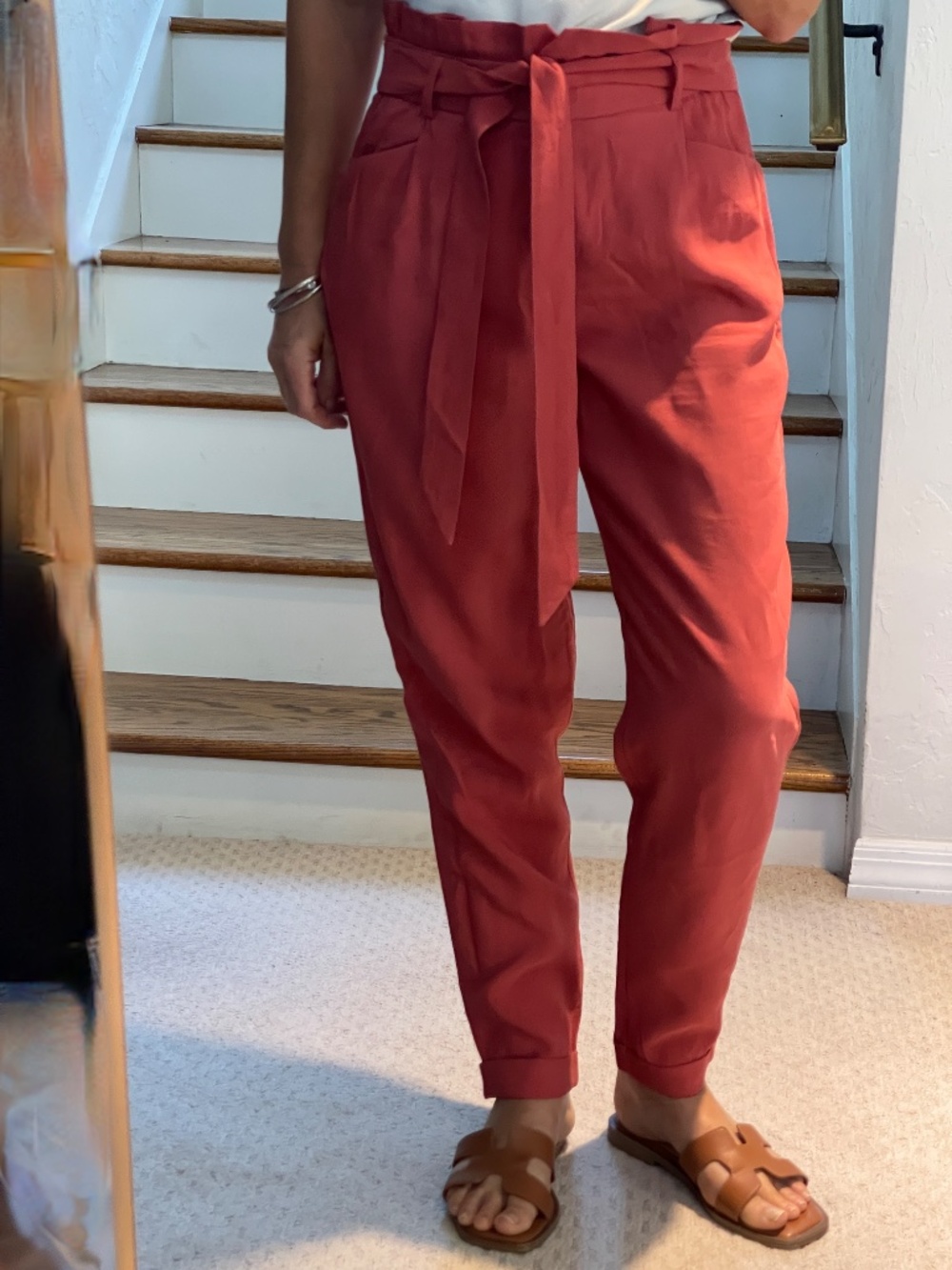 Zara Trf collection brick red tapered pleated high rise women